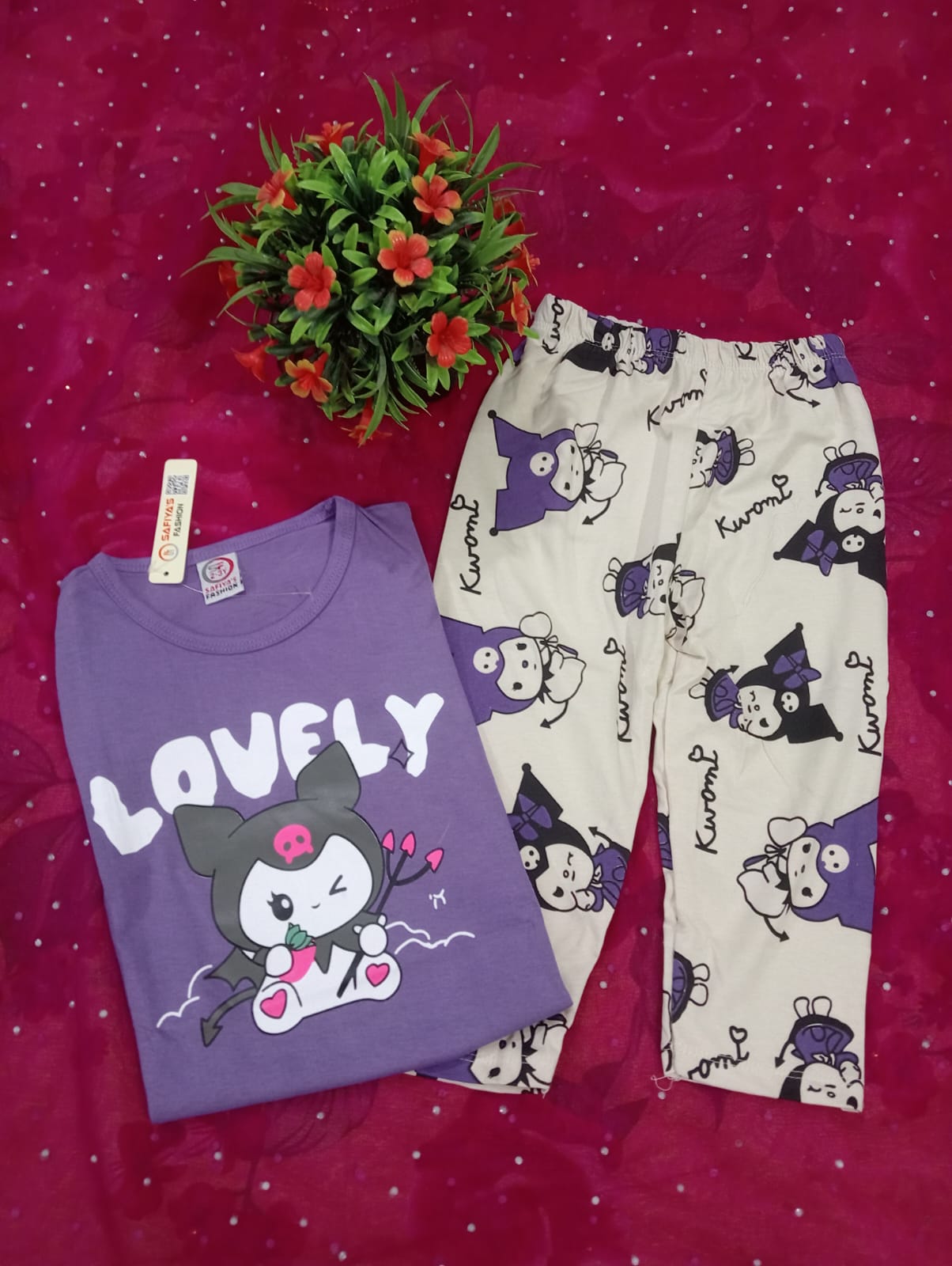 Kuromi “Lovely” Printed Girls Nightwear Set